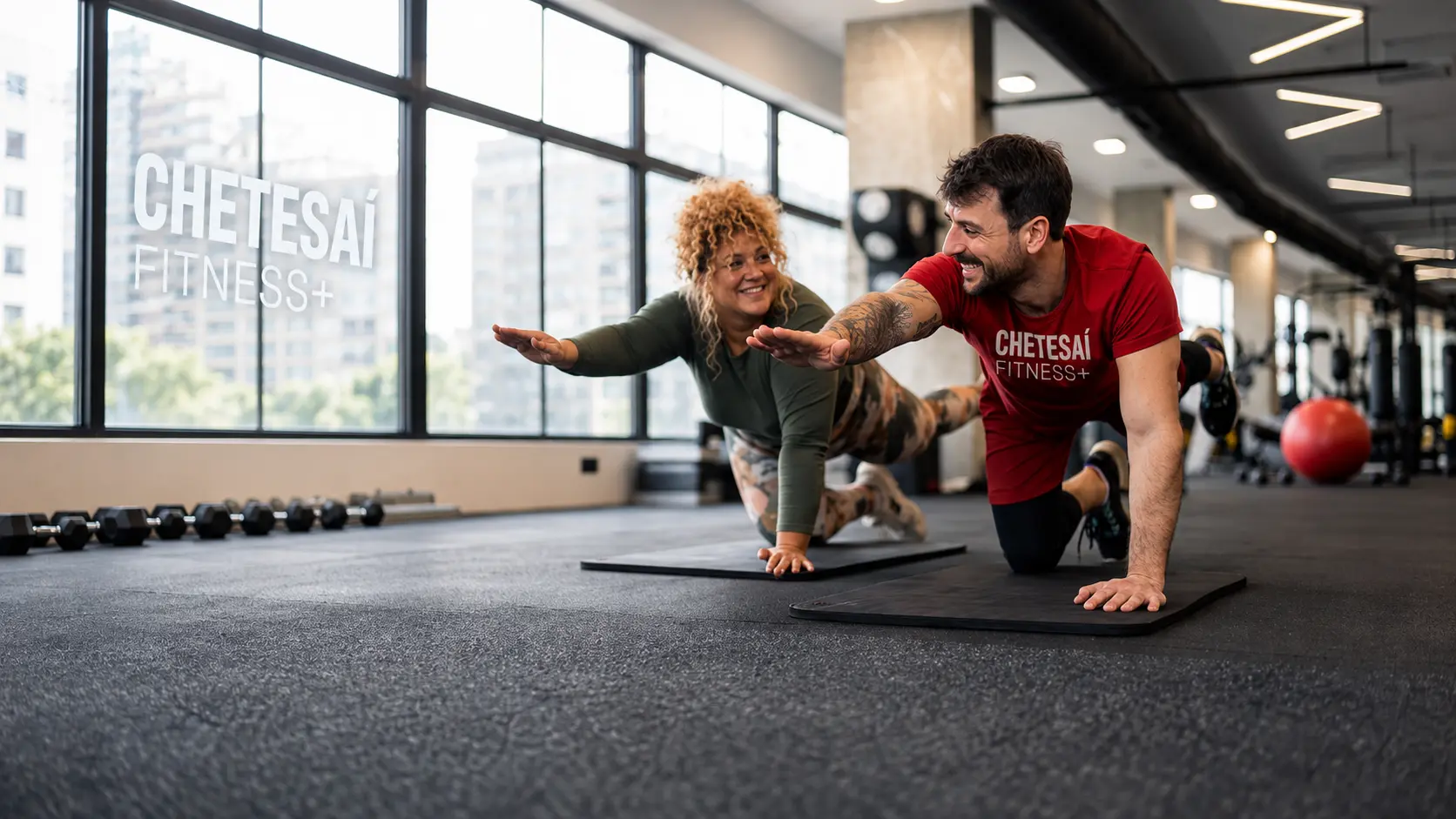 Entrenador Chetesaí Fitness+ guiando una rutina adaptada en grupo